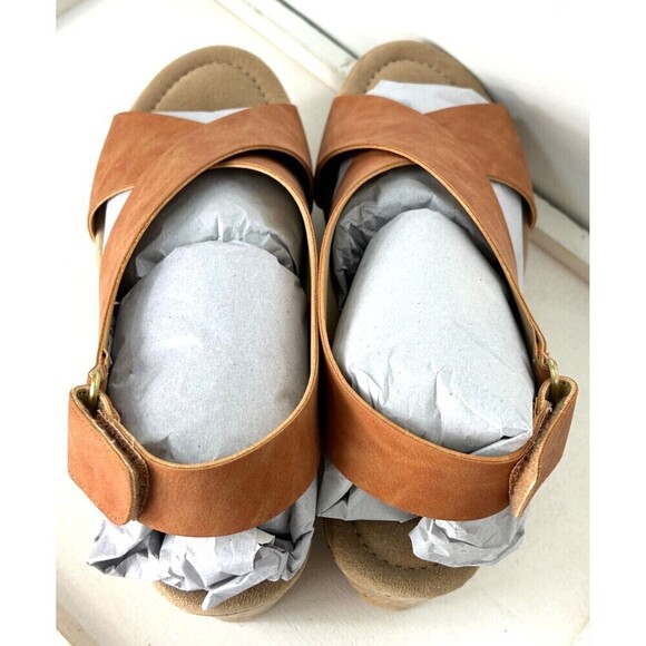 New CL By Laundry Dream Girl Women Size 9 Clay Nubuck Cork Wedge Sandal Slip On - Picture 8 of 10